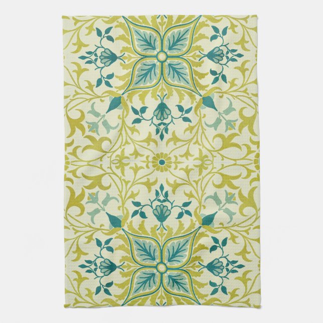 William Morris Seamless Ceiling Lime Green Pattern Tea Towel (Vertical)