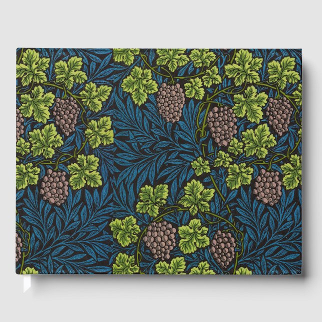 William Morris Seamless Grape Vine Black Pattern Guest Book (Front)