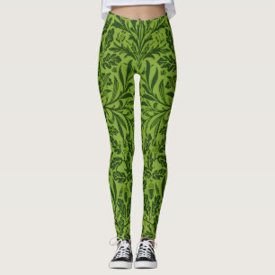William Morris Seamless Green Oak Leaf Pattern Leggings
