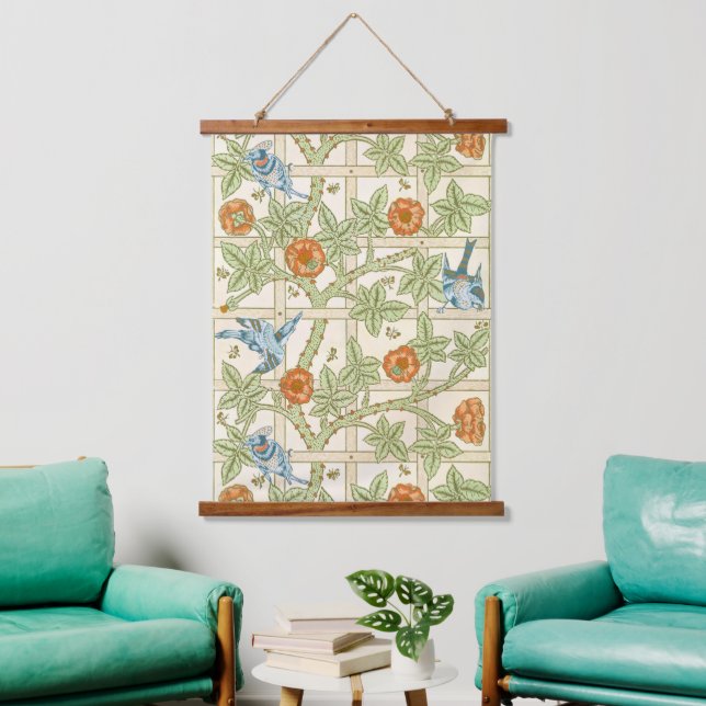 William Morris Seamless Trellis Bird Rose Pattern Hanging Tapestry (Living Room)