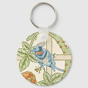 William Morris Seamless Trellis Bird Rose Pattern Key Ring