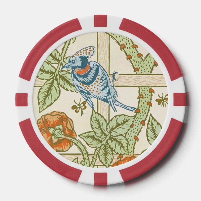 William Morris Seamless Trellis Bird Rose Pattern Poker Chips (Front)