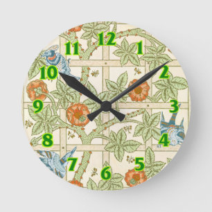 William Morris Seamless Trellis Bird Rose Pattern Round Clock