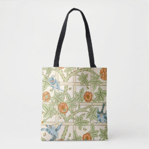 William Morris Seamless Trellis Bird Rose Pattern Tote Bag