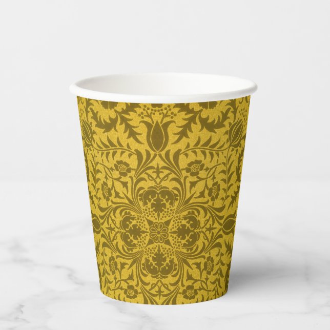 William Morris Seamless Vine Gold Yellow Pattern Paper Cups (Front)