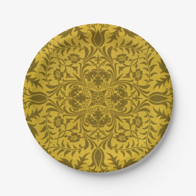 William Morris Seamless Vine Gold Yellow Pattern Paper Plate (Front)
