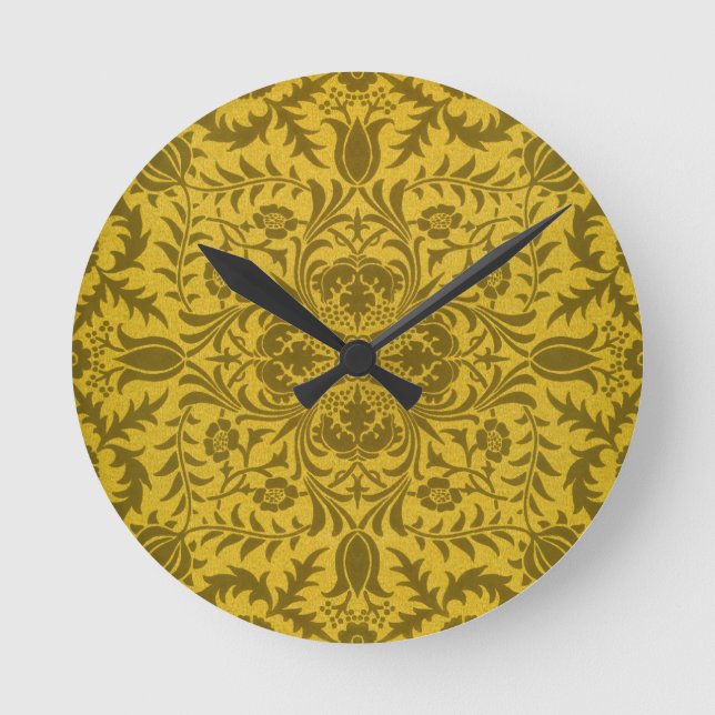 William Morris Seamless Vine Gold Yellow Pattern Round Clock (Front)