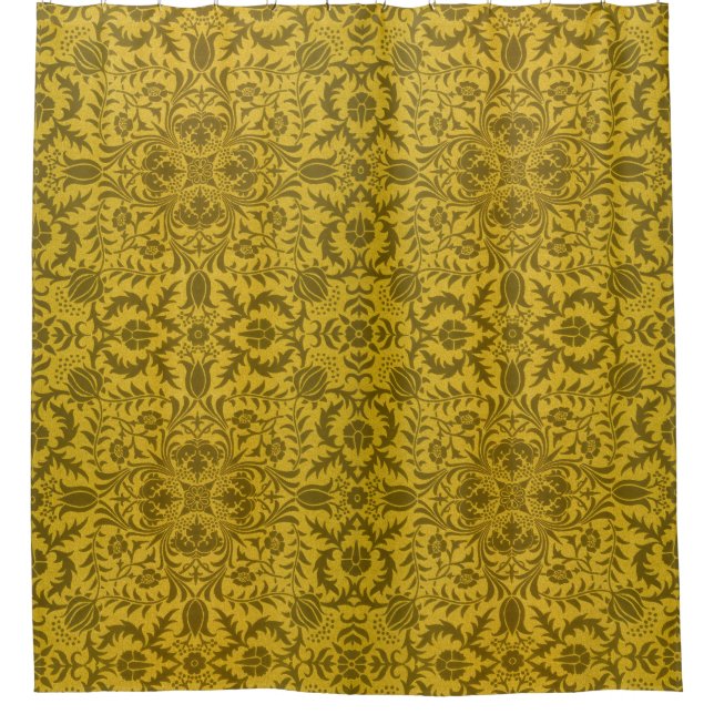 William Morris Seamless Vine Gold Yellow Pattern Shower Curtain (Front)