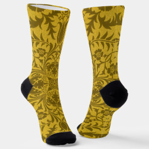 William Morris Seamless Vine Gold Yellow Pattern Socks