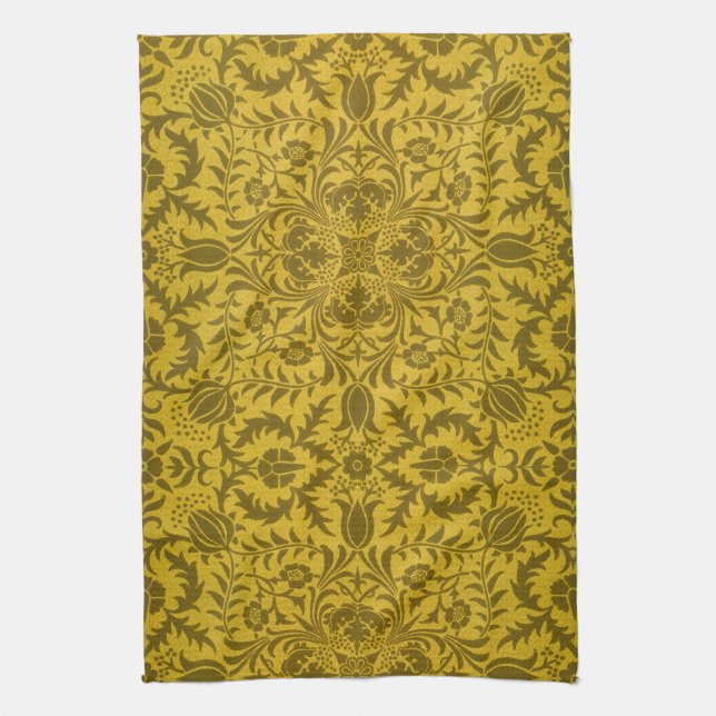 William Morris Seamless Vine Gold Yellow Pattern Tea Towel (Vertical)