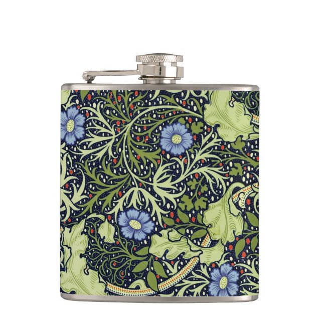 William Morris Seaweed Antique Flower Hip Flask (Front)