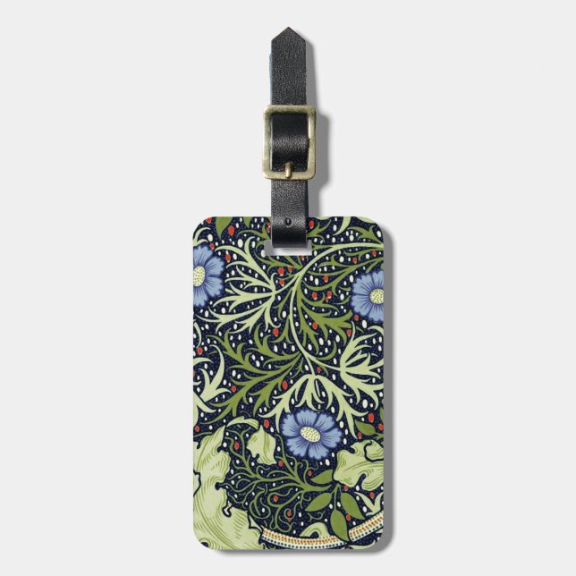 William Morris Seaweed Antique Flower Luggage Tag (Front Vertical)