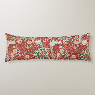 William Morris Seaweed Antique Flower Red Green Body Cushion