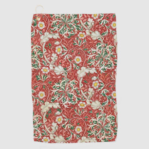 William Morris Seaweed Antique Flower Red Green Golf Towel