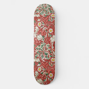 William Morris Seaweed Antique Flower Red Green Skateboard