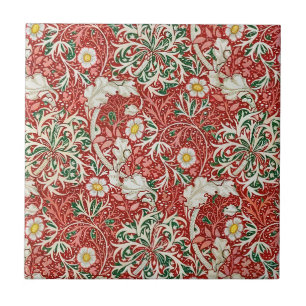 William Morris Seaweed Antique Flower Red Green Tile
