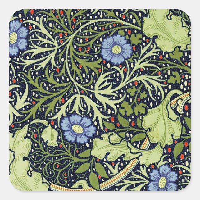 William Morris Seaweed Antique Flower Square Sticker (Front)