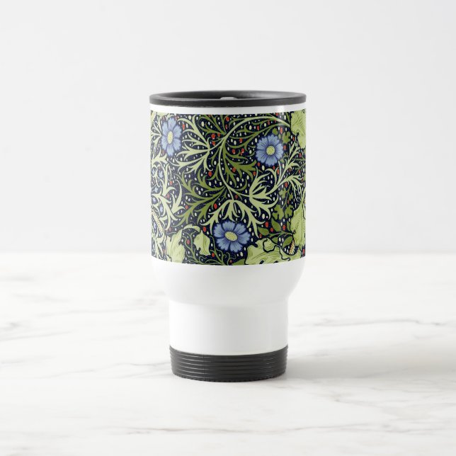 William Morris Seaweed Antique Flower Travel Mug (Center)