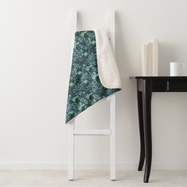 William Morris Seaweed Pattern Sherpa Blanket (In Situ)