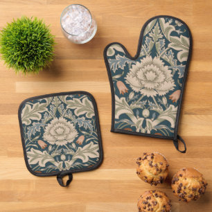 William Morris Severn Floral Garden Flower Classic Oven Mitt & Pot Holder Set