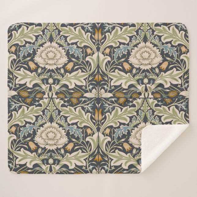 William Morris Severn Floral Pattern Classic Sherpa Blanket (Front (Horizontal))