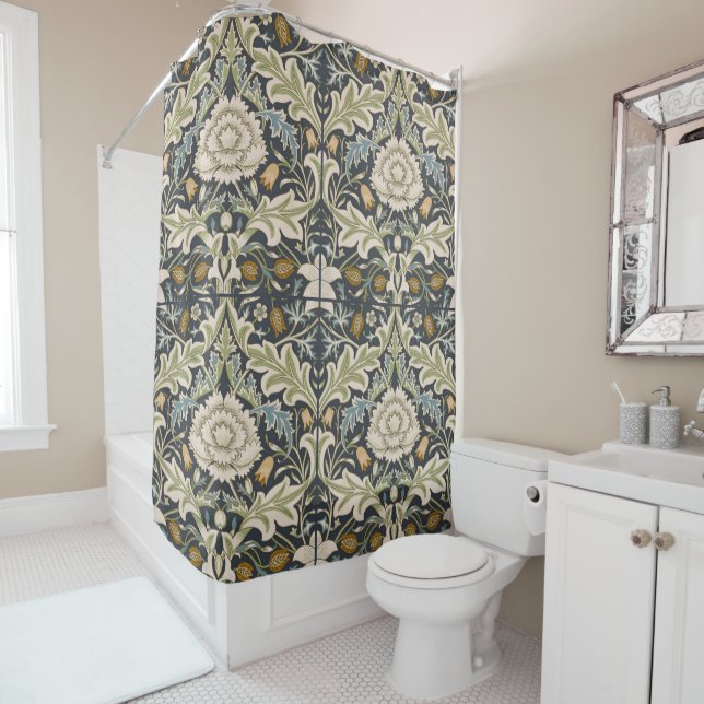 William Morris Severn Floral Pattern Classic Shower Curtain (In Situ)