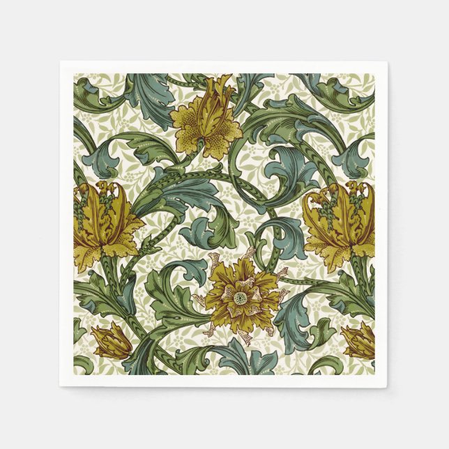 William Morris Single Stem Floral Art Tile Napkin (Front)