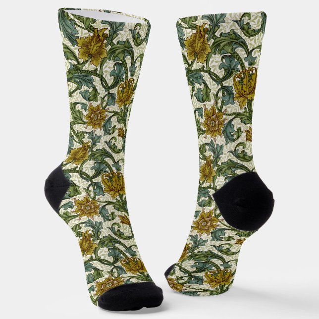 William Morris Single Stem Floral Art Tile Socks (Angled)