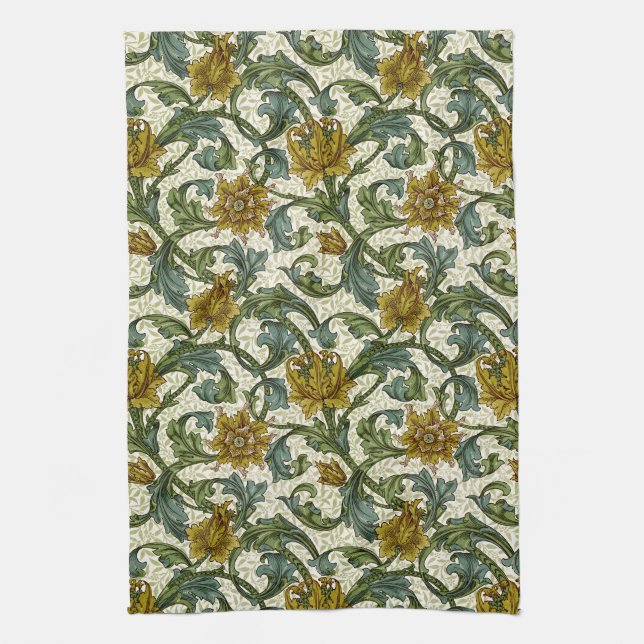 William Morris Single Stem Floral Art Tile Tea Towel (Vertical)