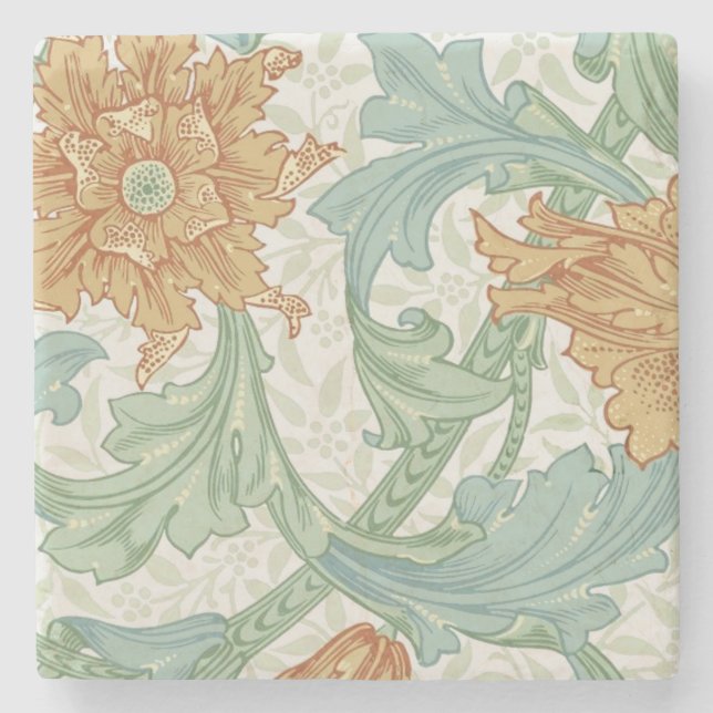 William Morris Single Stem Floral Pattern Stone Coaster (Front)