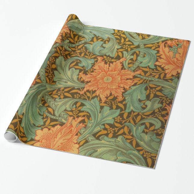William Morris Single Stem Pattern Art Nouveau Wrapping Paper (Unrolled)