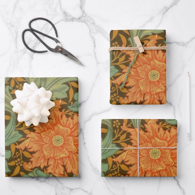 William Morris Single Stem Pattern Art Nouveau Wrapping Paper Sheet (Front)