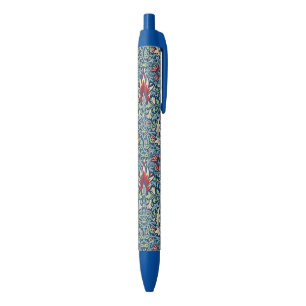William Morris Snakeshead Fritillary Floral Design Blue Ink Pen