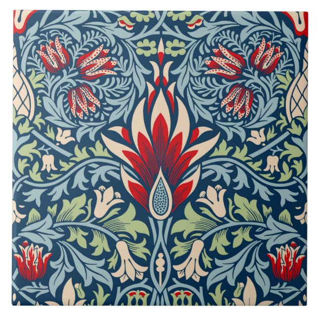 William Morris Snakeshead Fritillary Floral Design Tile (Front)