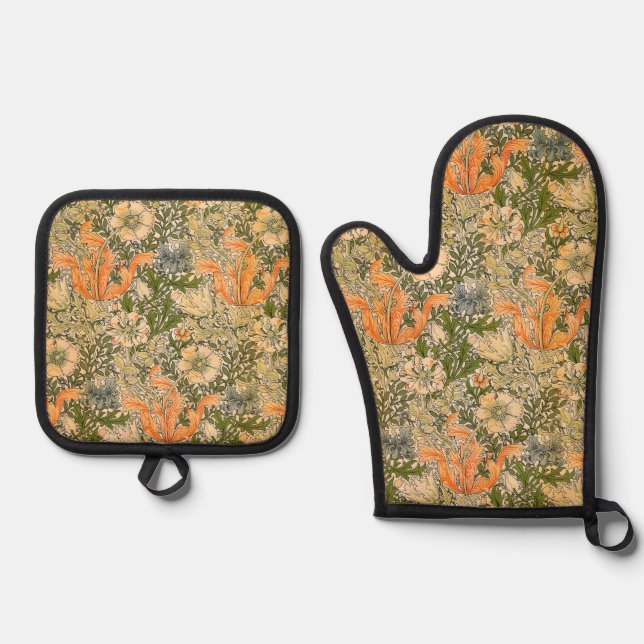 William Morris Spring Compton Flower Festival Oven Mitt & Pot Holder Set (Front)