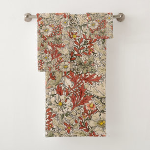 William Morris Spring Compton Flower Vintage Red Bath Towel Set