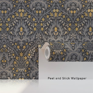 William Morris Spring Thicket Charcoal Grey & Gold Wallpaper