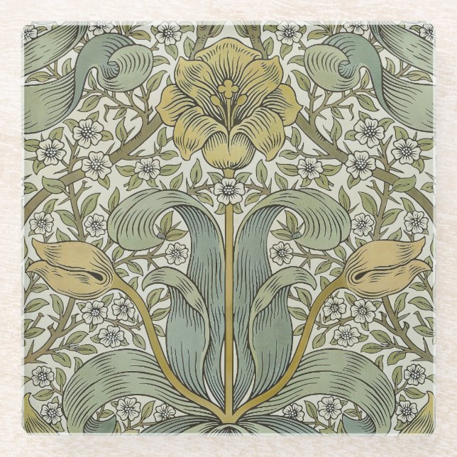William Morris Spring Thicket Classic Pattern Glass Coaster (Front)