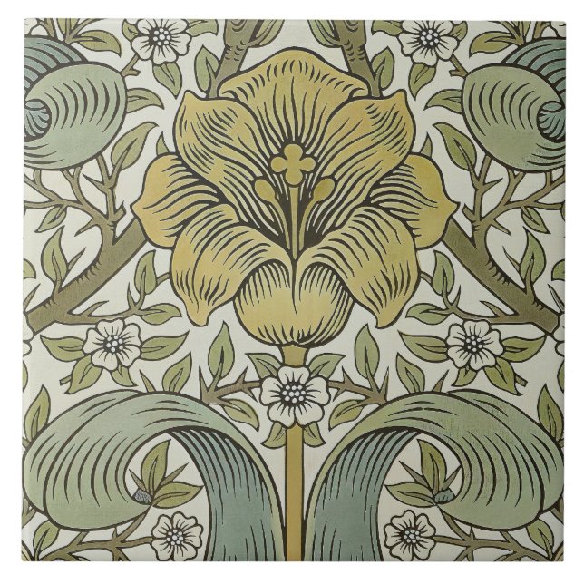 William Morris Spring Thicket Yellow Floral Art Tile (Front)