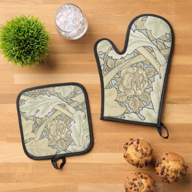 William Morris St James Acanthus Wallpaper Oven Mitt & Pot Holder Set (Top Down)