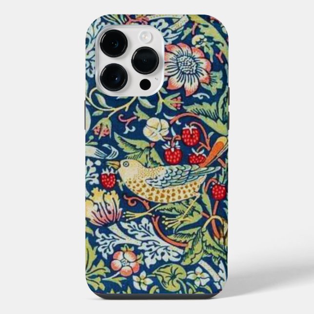 William Morris Strawberry thief bird iPhone Case (Back)