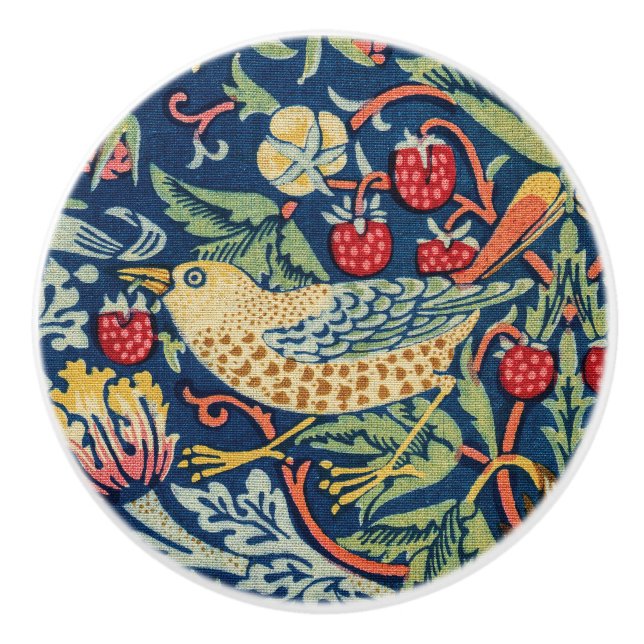William Morris - Strawberry Thief Ceramic Knob (Front)