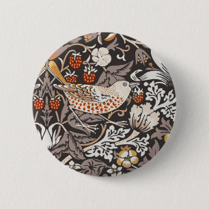 William Morris Strawberry Thief Charcoal Ochre 6 Cm Round Badge