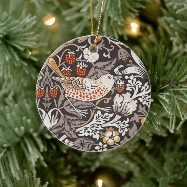 William Morris Strawberry Thief Charcoal Ochre Ceramic Tree Decoration (Tree)