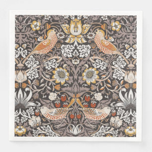 William Morris Strawberry Thief Charcoal Ochre Napkin