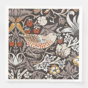 William Morris Strawberry Thief Charcoal Ochre Napkin