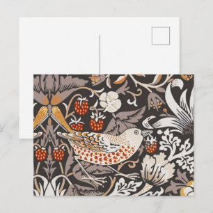 William Morris Strawberry Thief Charcoal Ochre Postcard