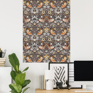 William Morris Strawberry Thief Charcoal Ochre Poster