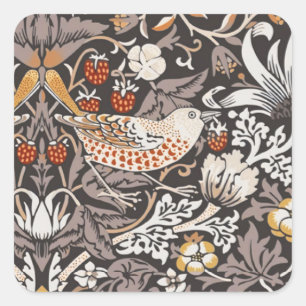 William Morris Strawberry Thief Charcoal Ochre Square Sticker