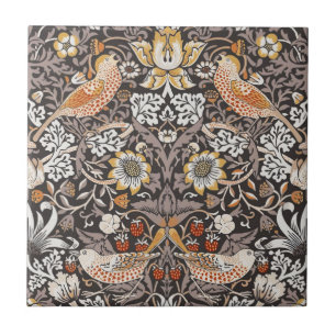 William Morris Strawberry Thief Charcoal Ochre Tile